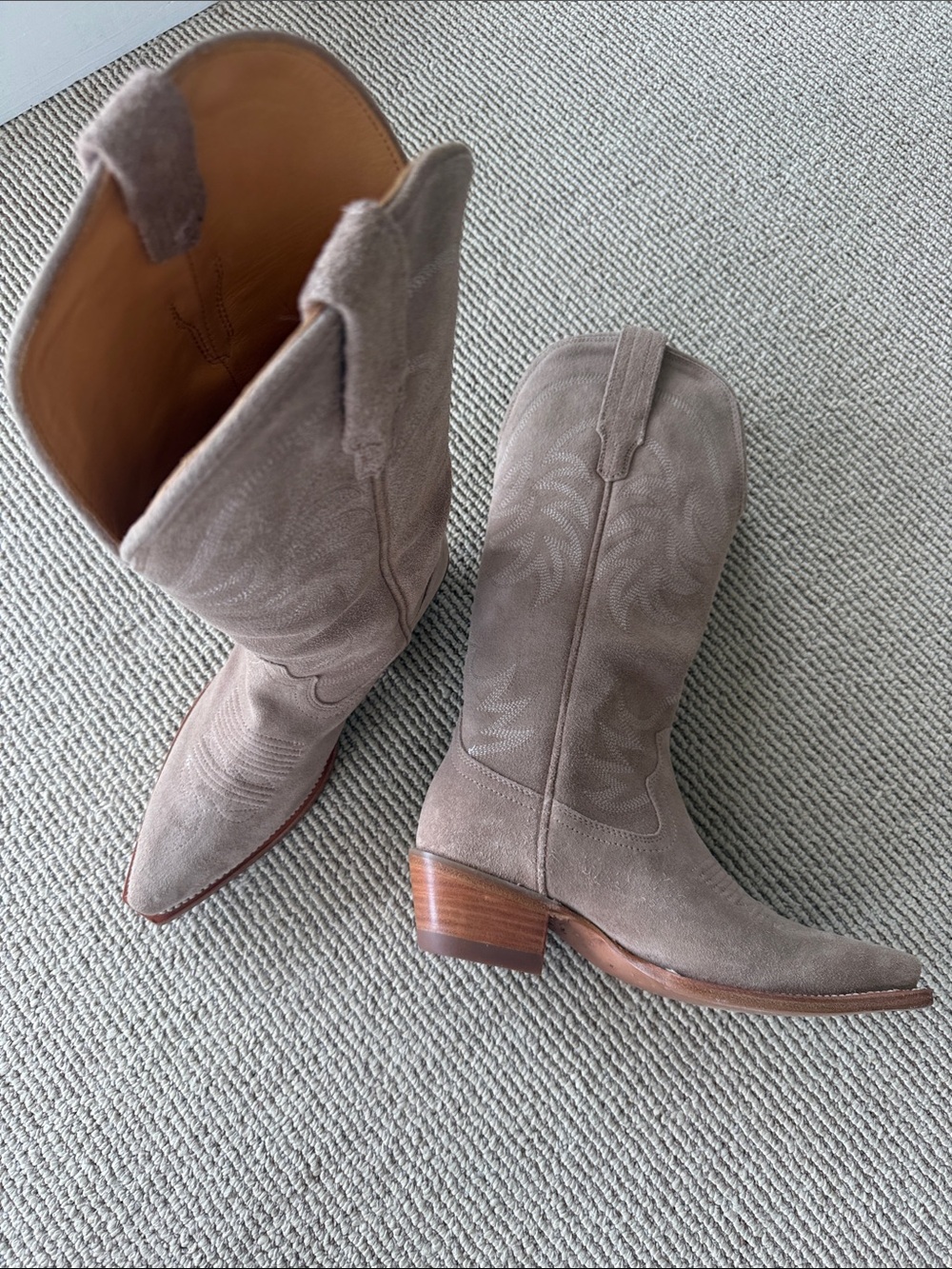 Tecovas Women's Taupe Suede Western Boots - The Annie Cowgirl.